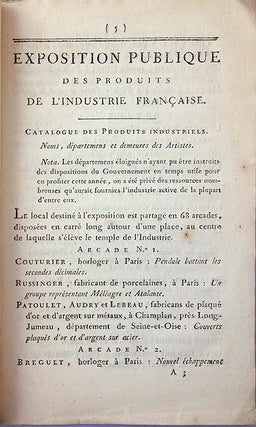 Catalogue des produits industriels qui ont été exposés au Champ-de-Mars pendant les trois derniers jours complémentaires de l’an VI