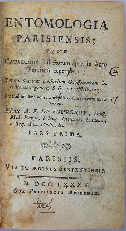 Book Id: 44237 Entomolgia Parisiensis. Antoine Francois de Fourcroy.