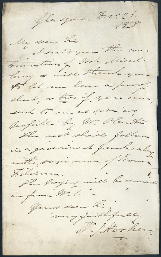Book Id: 44373 Autograph letter signed to Richard Taylor. William Jackson Hooker.