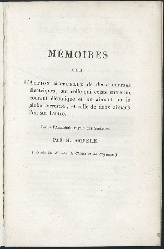 Book Id: 44552 Memoires sur l'action mutuelle de deux courans electriques. Andre Marie Ampere.