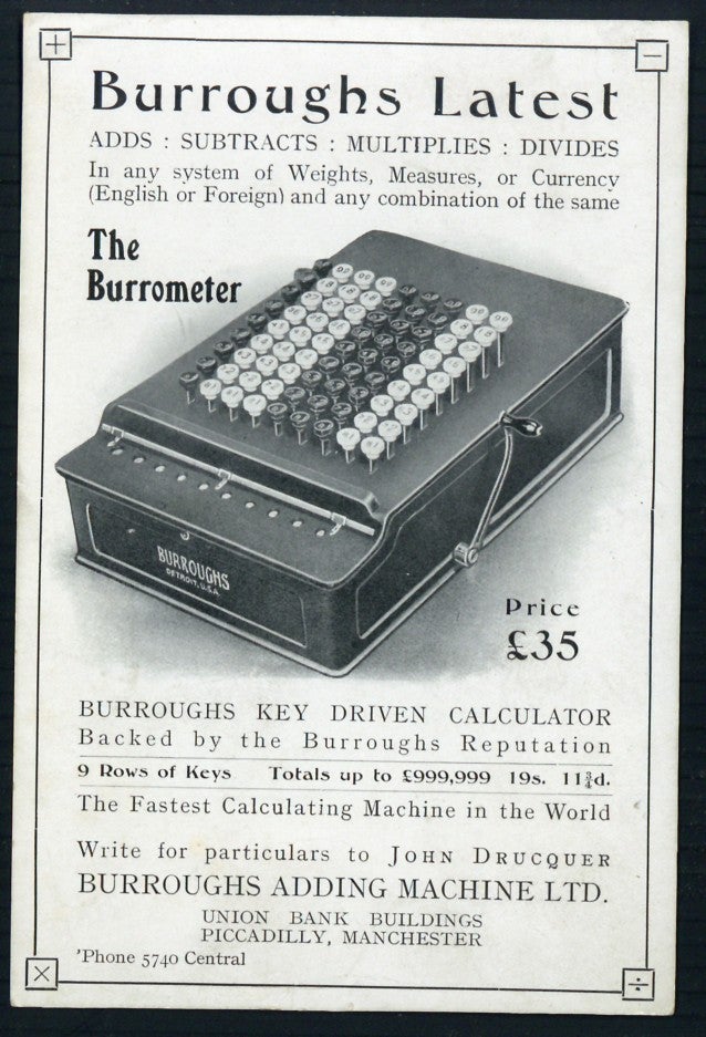 Book Id: 44657 Burroughs latest . . . the Burrometer. Burroughs Adding Machine Ltd.