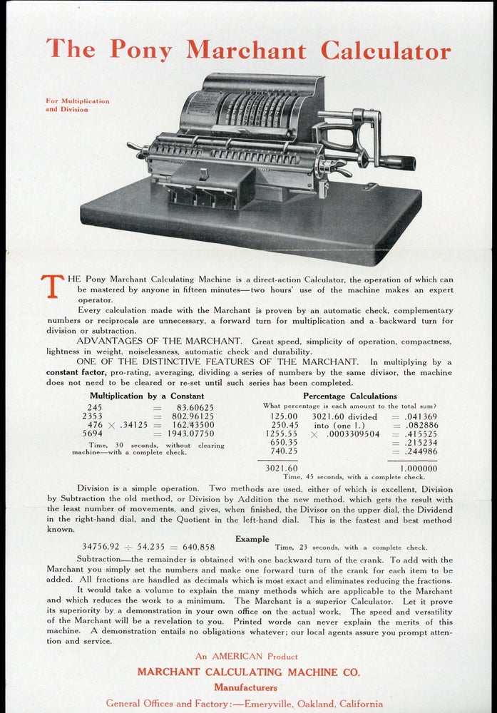 Book Id: 44661 Here is the calculator you have been waiting for. Marchant Calculating Machine Company.
