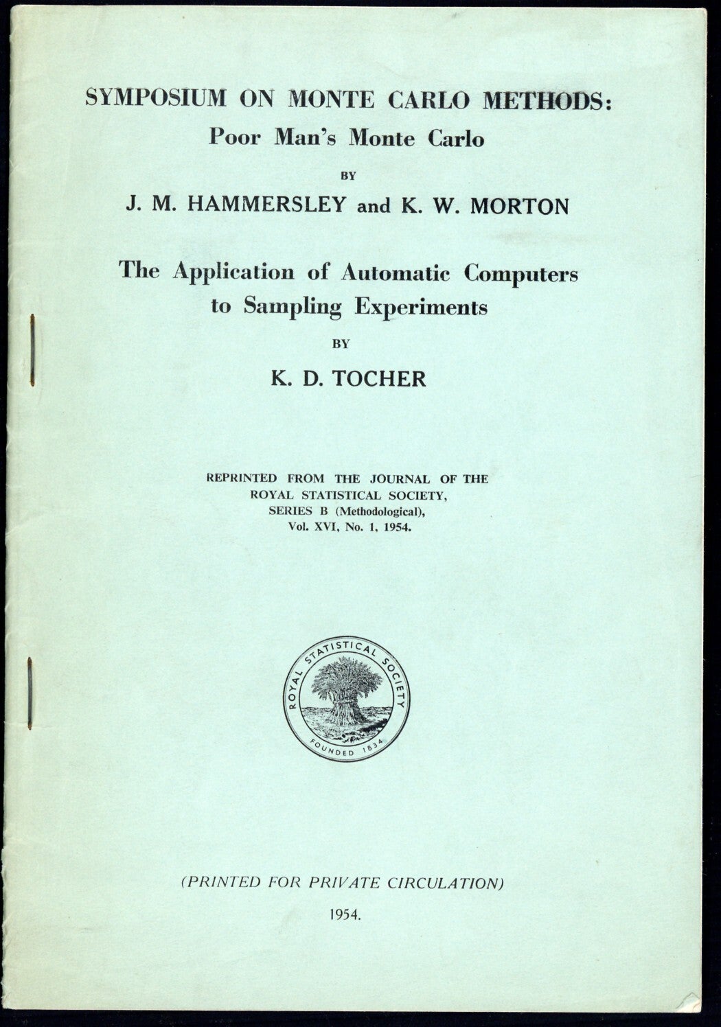 Hammersley Sampling Poor man’s Monte Carlo. with The application of automatic computers to ...