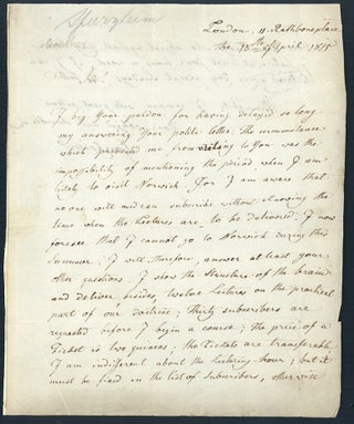 Book Id: 45033 Autograph letter signed to Thos. Martineau Jr. Johann Gaspar...