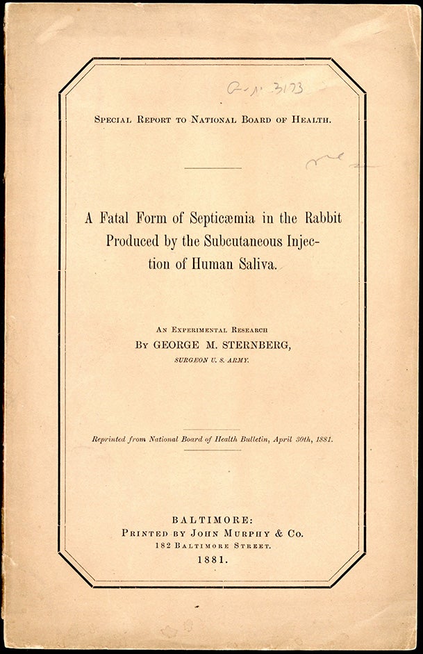 Book Id: 45142 A fatal form of septicaemia in the rabbit. Offprint. George M. Sternberg.