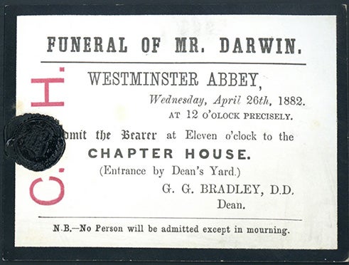 Book Id: 45178 Funeral of Mr. Darwin (funeral card). Charles Darwin.