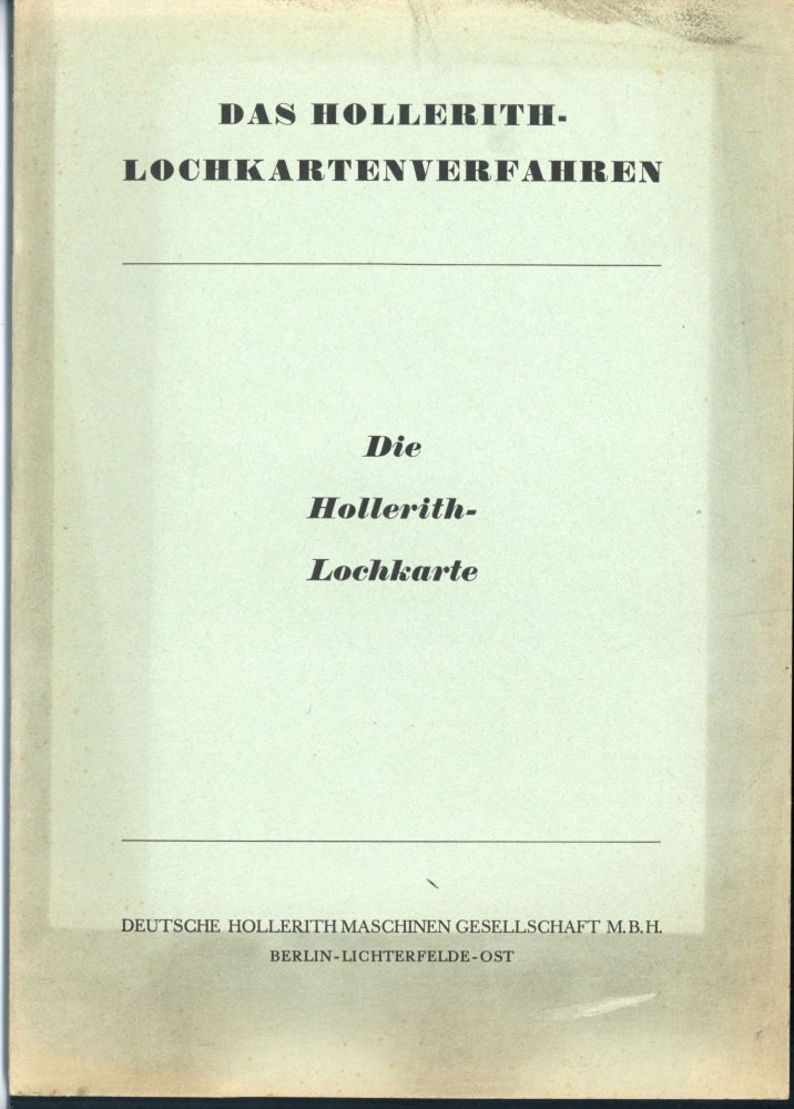Book Id: 45267 Die Hollerith-Lochkarte. Deutsche Hollerith Maschinen Gesellschaft.