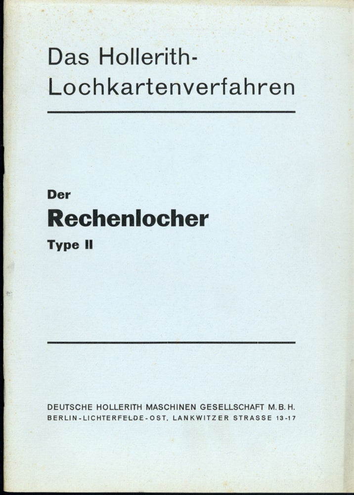 Book Id: 45270 Der Rechenlocher Type II. Deutsche Hollerith Maschinen Gesellschaft.