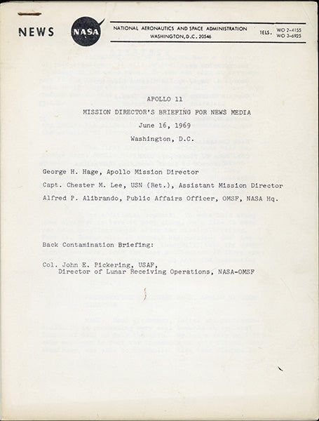 Book Id: 45278 Apollo 11 mission director's briefing for news media. Apollo 11, NASA.