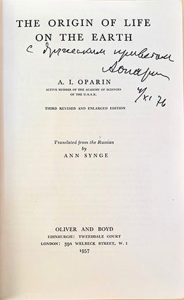 Collection of 11 books by Oparin, together with the festschrift issued in honor of Oparin’s 80th birthday. From the library of Melvin Calvin