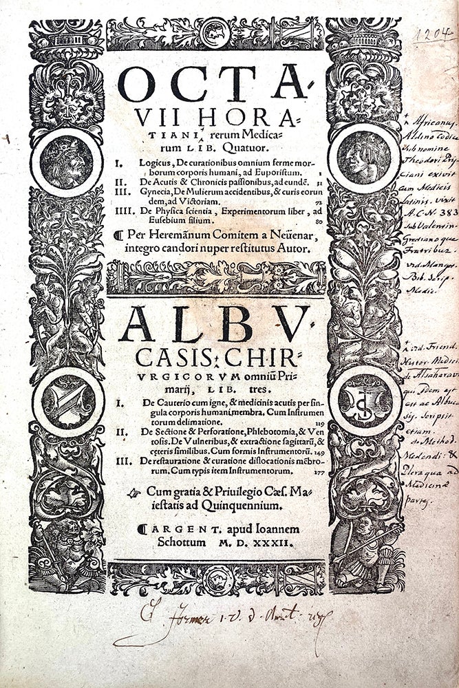 Book Id: 45940 Octavii Horatiani rerum medicarum libri quatuor . . . Albucasis chirurgicorum omnium primarii. Theodorus Priscianus, Albucasis.
