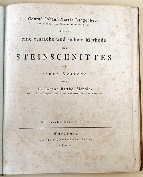 Book Id: 46421 Über eine einfache und sichere Methode des Steinschnittes. Inscribed by Harvey Cushing to Harold Gill. Conrad J. M. Langenbeck.
