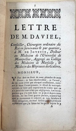 Book Id: 46460 Lettre de M. Daviel, conseiller, chirurgien ordinaire du Roi . ....