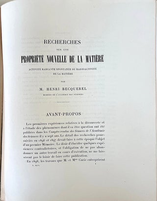 Recherches sur une propriété nouvelle de la matière. Mémoires de l'Académie des Sciences, tome 46.