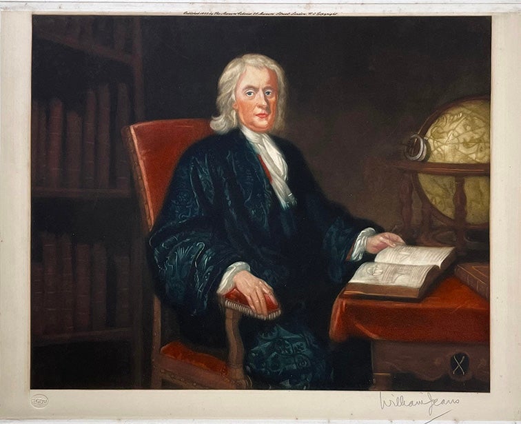Book Id: 46679 Colored engraved portrait of Newton. Isaac Newton, William Jeans.