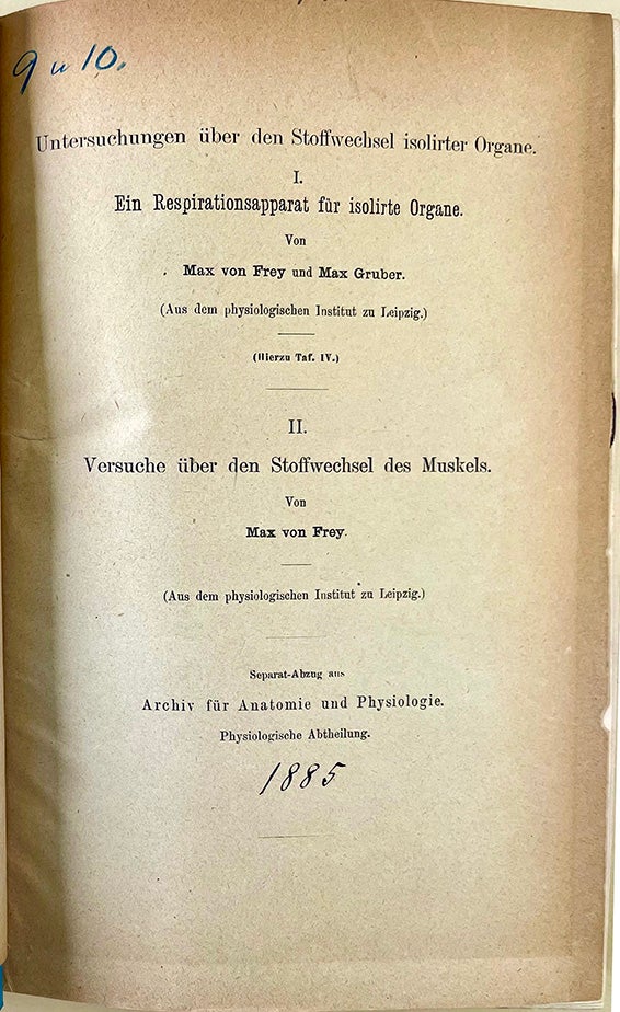 Book Id: 48387 Untersuchungen über den Stoffwechsel isolierte Organe . . . Offprint. Bound in sammelband containing 38 offprints. Maximilian Frey, Max von Gruber.