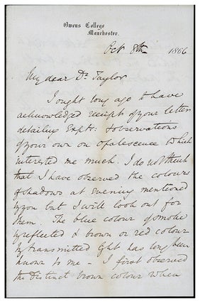 Book Id: 48453 Autograph letter signed from Roscoe to Taylor. Henry E. Roscoe,...