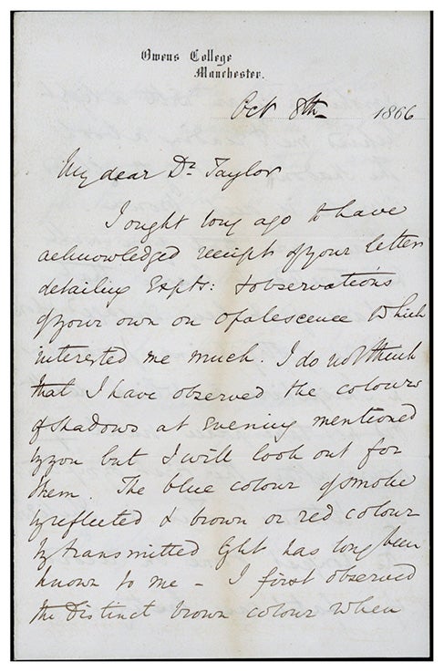 Book Id: 48453 Autograph letter signed from Roscoe to Taylor. Henry E. Roscoe, Alfred Swaine Taylor.
