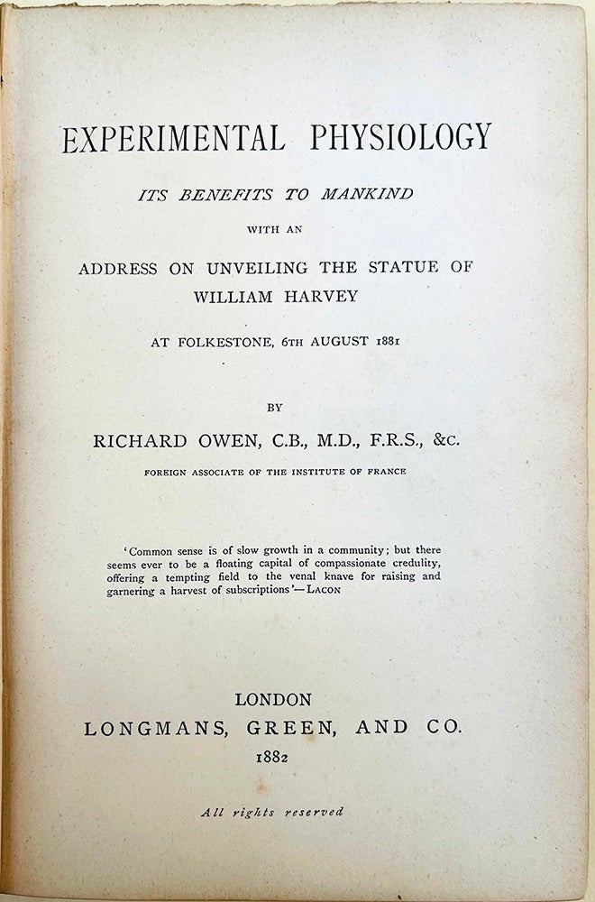 Book Id: 48899 Experimental physiology: Its benefits to mankind. Richard Owen.
