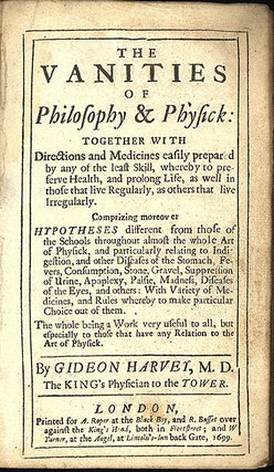 Book Id: 50259 The vanities of philosophy & physick. Gideon Harvey