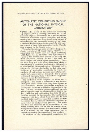 Book Id: 50673 Automatic Computing Engine of the National Physical Laboratory....