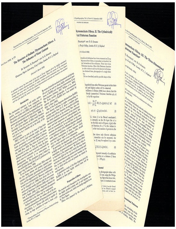 tobacco mosaic virus rosalind franklin Tobacco mosaic virus: Application of the method of isomorphous replacement  to the determination of the helical parameters and radial density  distribution. Offprint. With 6 other offprints as listed below
