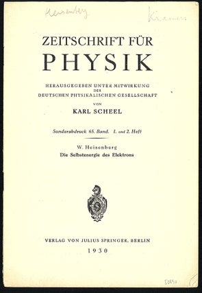 Book Id: 50890 Die Selbstenergie des Elektrons. Offprint from Zeitsch. f. Physik...