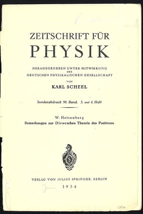 Book Id: 50916 Bemerkungen zur Diracschen Theorie des Positrons. Offprint from...