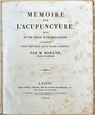 Book Id: 51324 Mémoire sur l'acupuncture suivi d'une série d'observations...