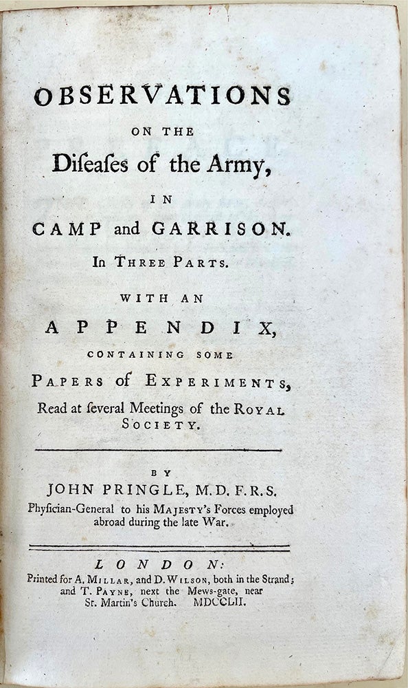 Book Id: 51389 Observations on the diseases of the army. HFN copy. John Pringle.