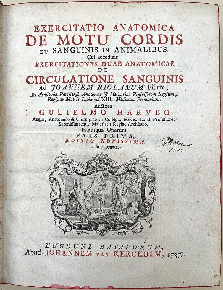 Book Id: 51549 Exercitatio anatomia de motu cordis et sanguinis in animalibus. 2 vols. in 1. William Harvey.