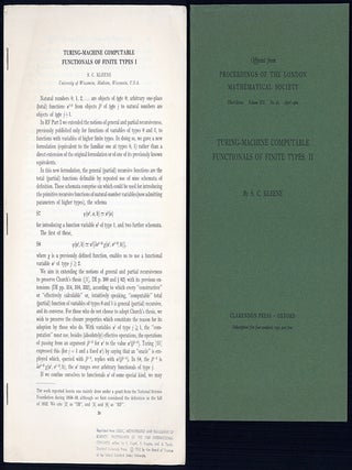 Turing-machine computable functionals of finite types, parts I and II. Offprints. Stephen Kleene.