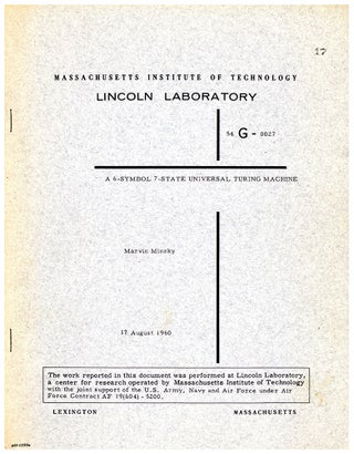 Book Id: 51665 A 6-symbol 7-state universal Turing machine. Marvin Minsky