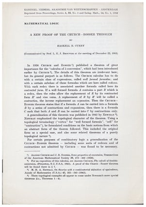 Book Id: 51667 A new proof of the Church-Rosser theorem. Offprint. Mimeograph...