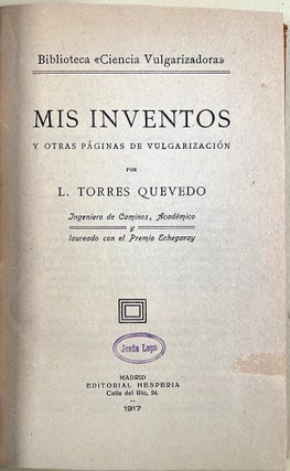 Book Id: 51679 Mis inventos y otras paginas de vulgarizacion. Leonardo Torres y....
