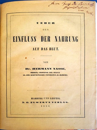 Ueber den Einfluss der Nahrung auf das Blut. Pres. copy. Hermann Nasse.