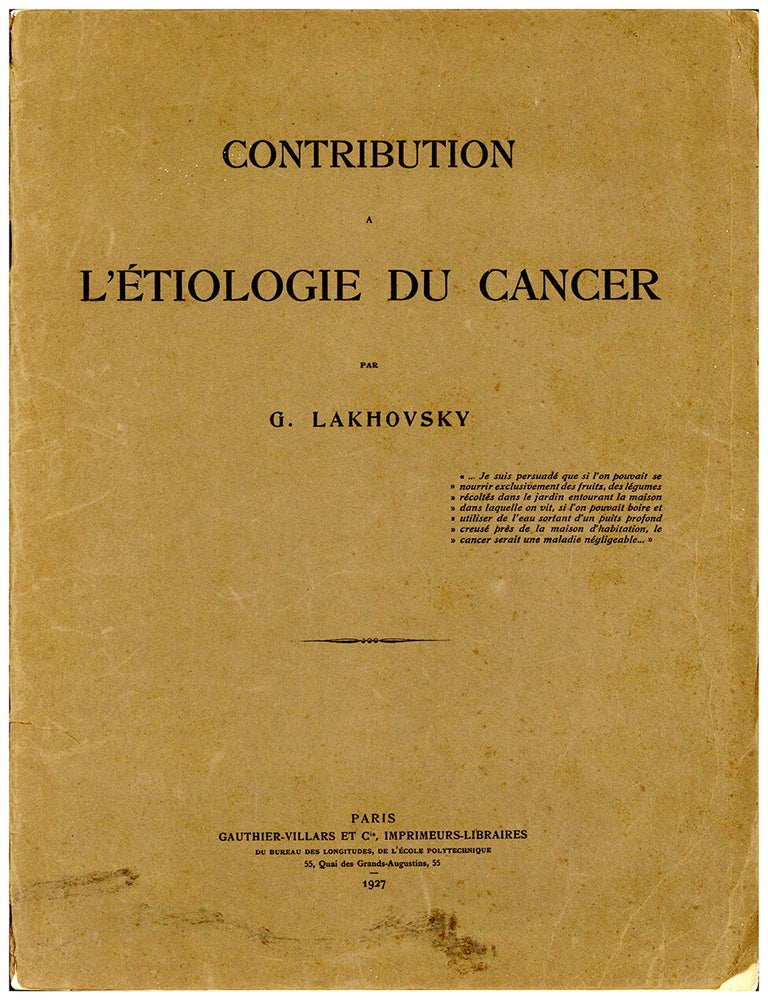 Book Id: 52336 Contribution de l'&eacute;tiologie du cancer. G. Lakhovsky.