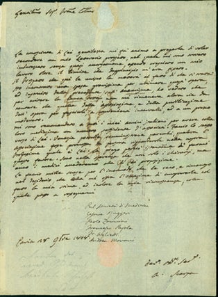 Book Id: 6765 Autograph letter signed to [Francesco] Aglietti in Italian....